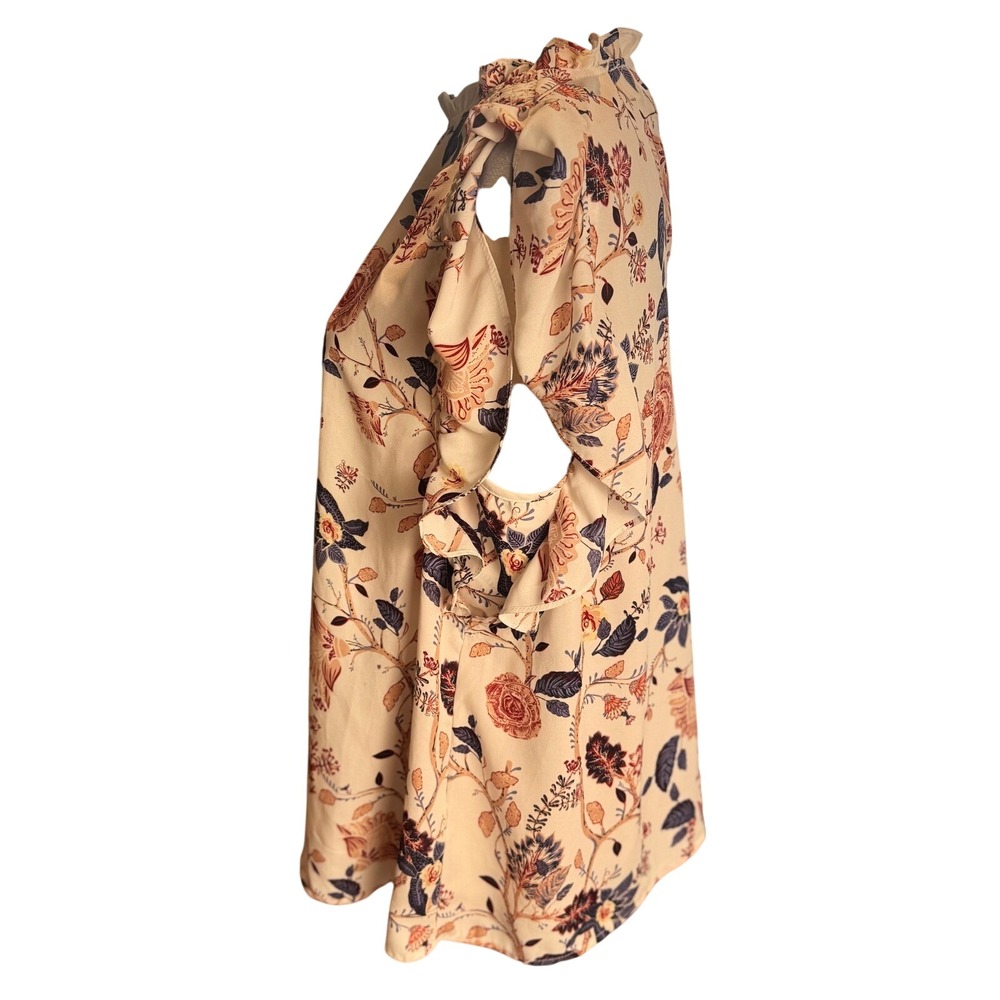 Joie Floral Ruffle Neck Flutter Sleeve Blouse - Picture 3 of 8